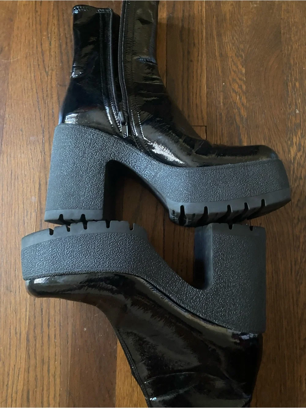 Jeffrey Campbell Black Patent Platform Ankle Boots